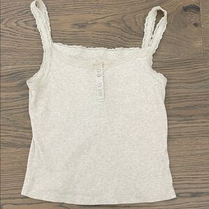 SO Cream Ribbed Lace-Trim Button Camisole